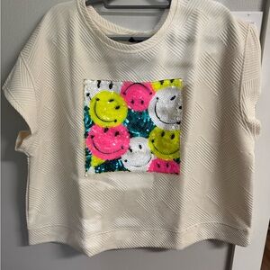 Smiley Sequin Cream Crop Top